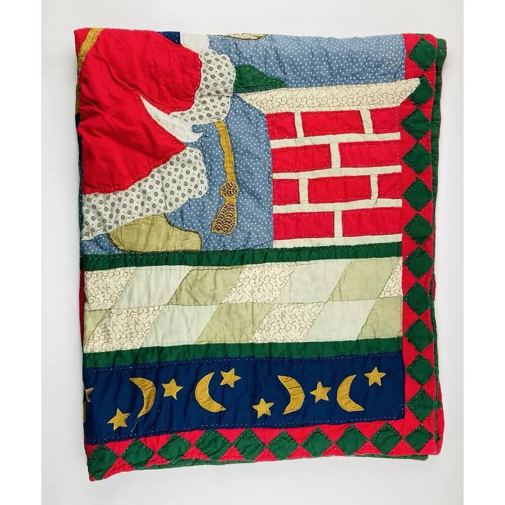 Vintage Folk Santa Christmas Art Wall Hanging Quilted Mary engelbreit Chimney ME